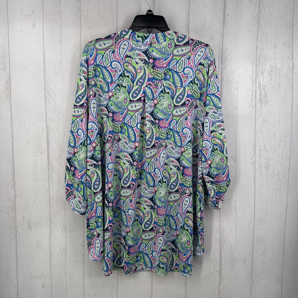 XL paisley print v-neck tab slv top