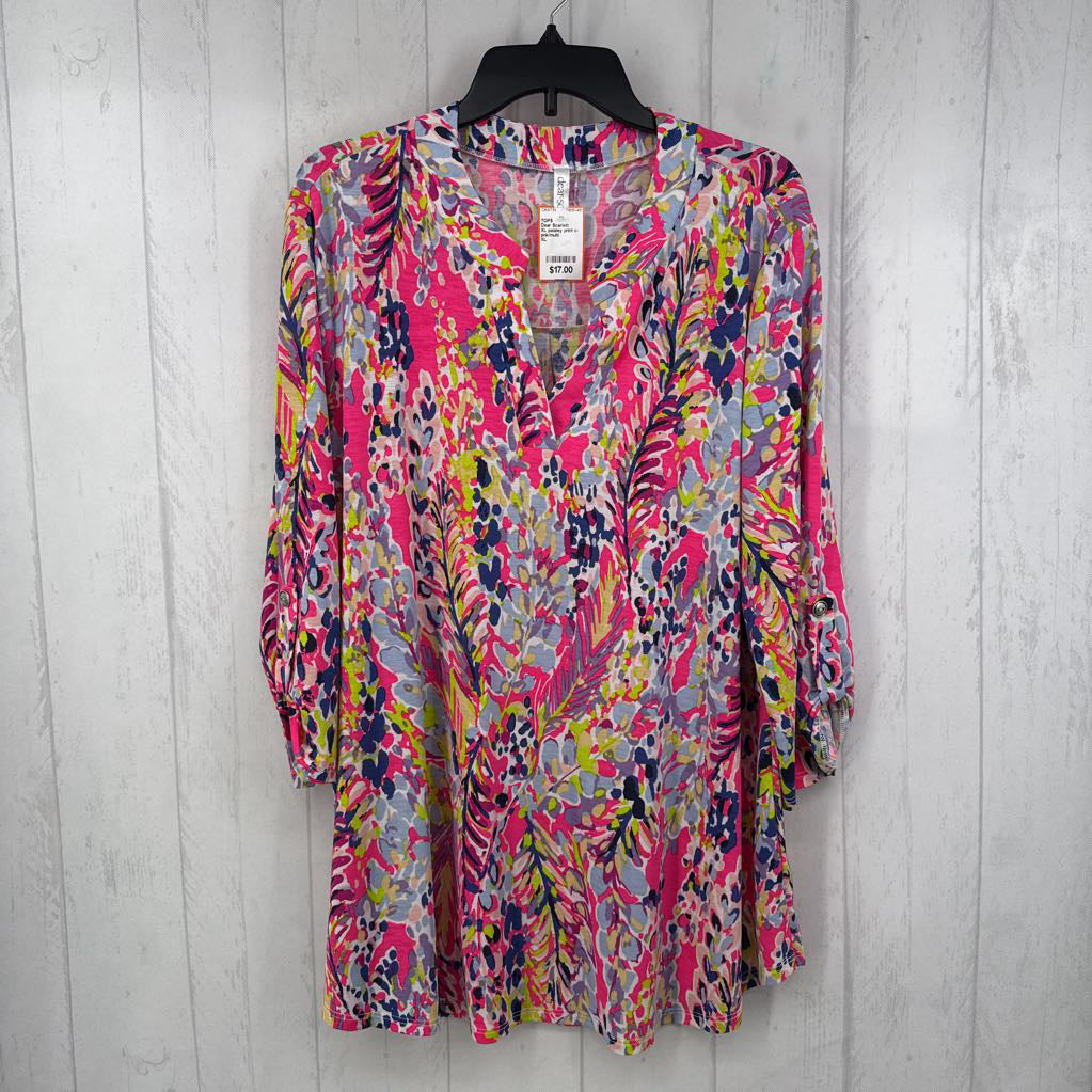 XL paisley print v-neck tab slv top