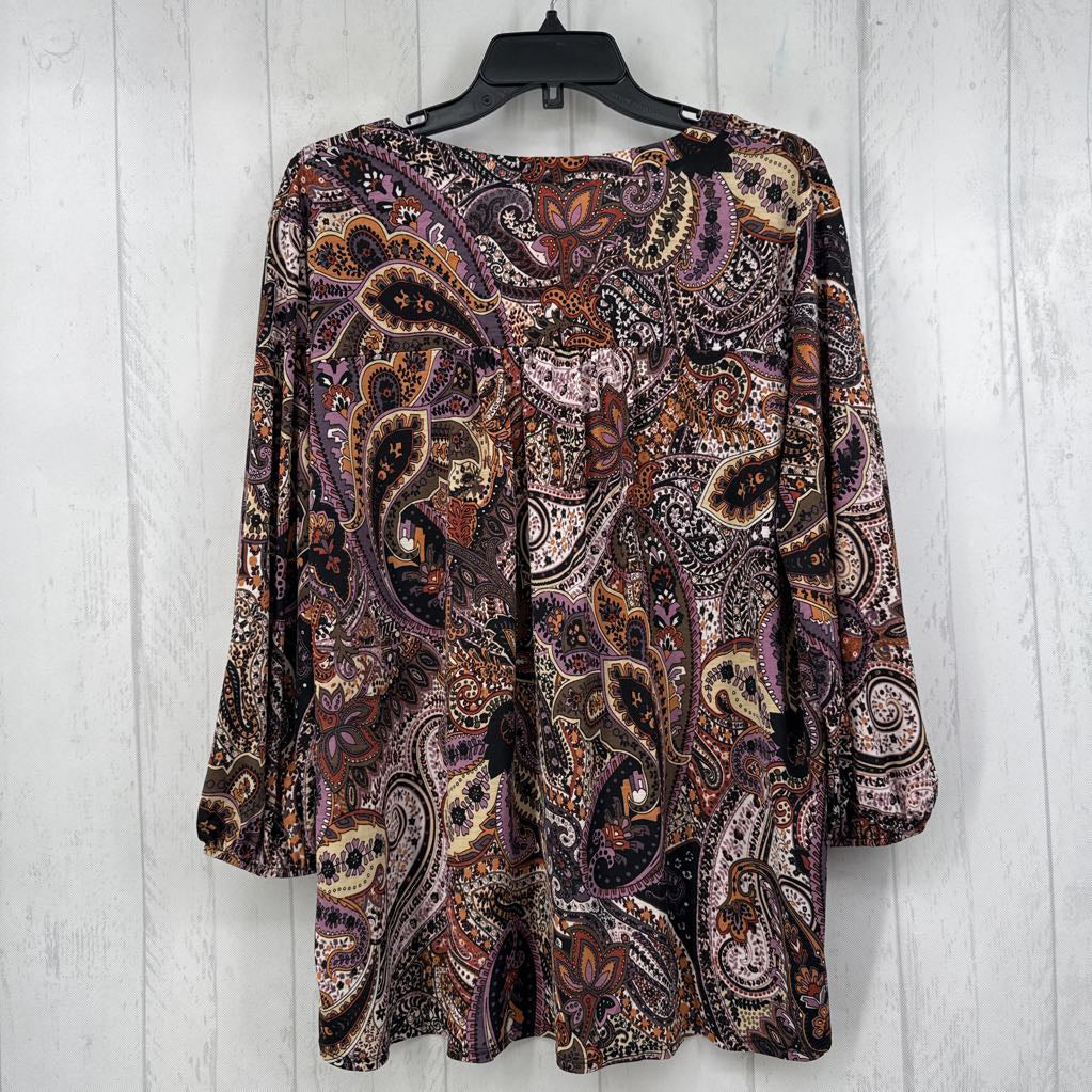 L paisley print v-neck 3/4 slv top