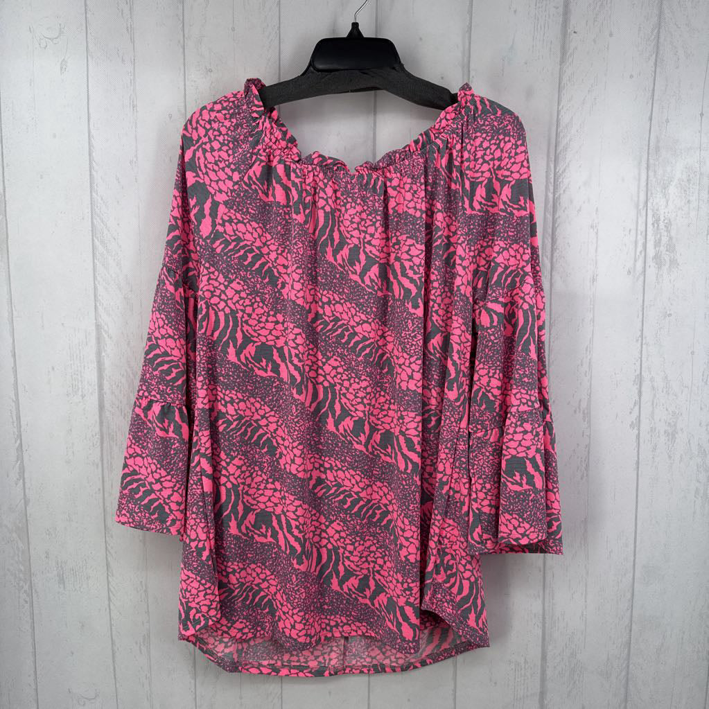 L animal print flutter slv top