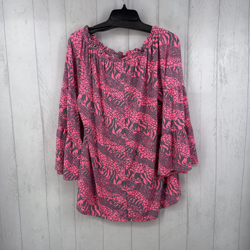L animal print flutter slv top