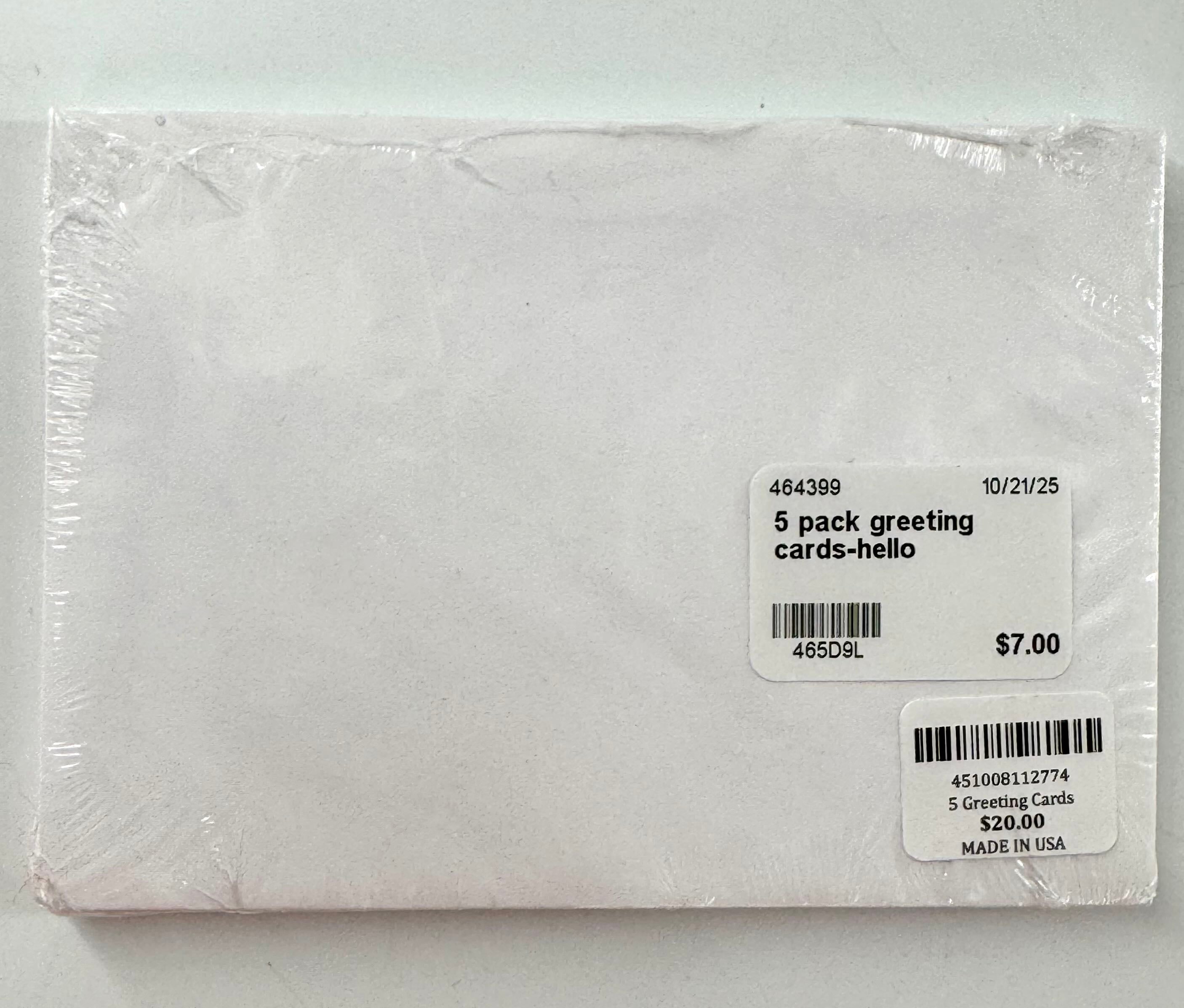 5 pack greeting cards-hello