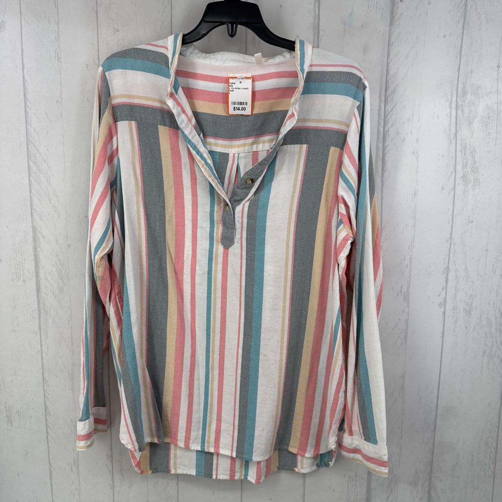 L l/s stripe v-neck top