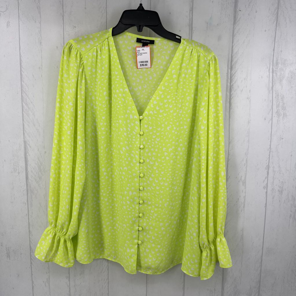 L l/s print button blouse