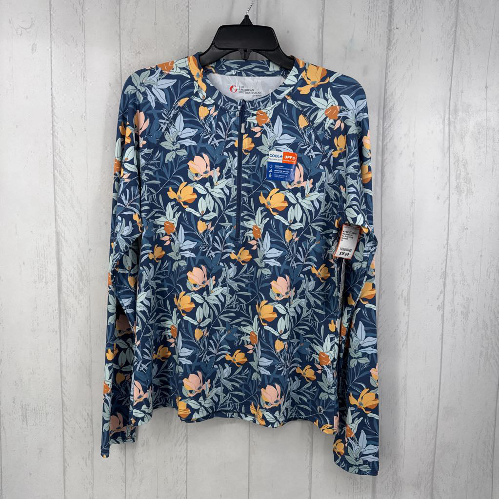 XL flo print zip front l/s top