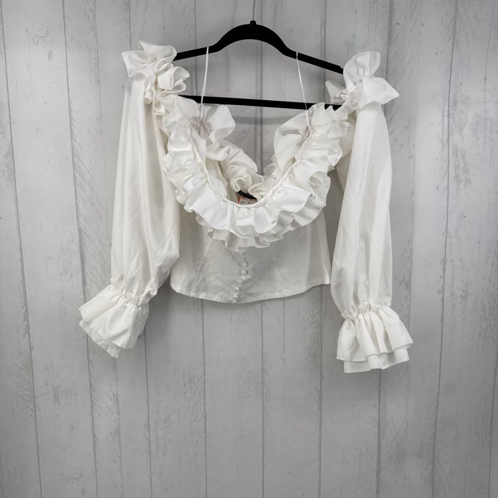 12 ruffle hem off-the-shoulder l/s top
