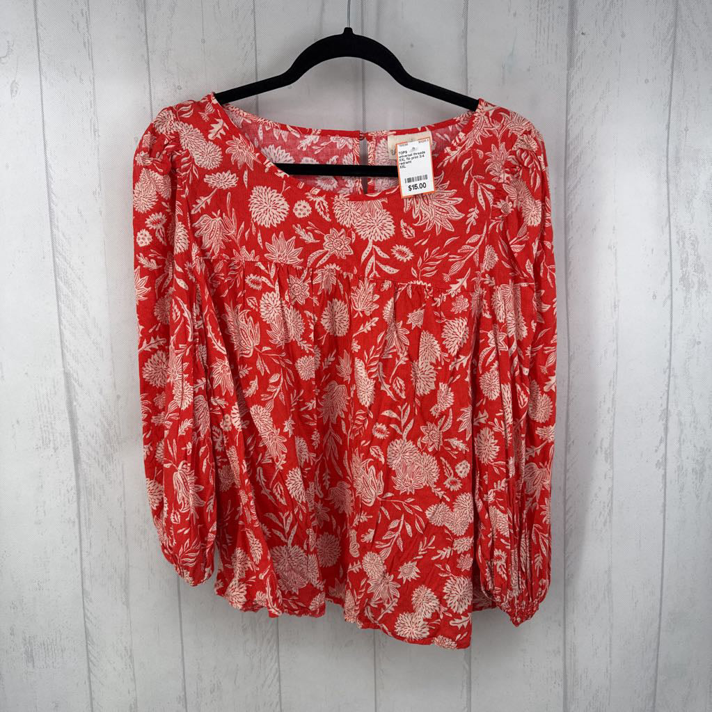 XXL flo print 3/4 slv top