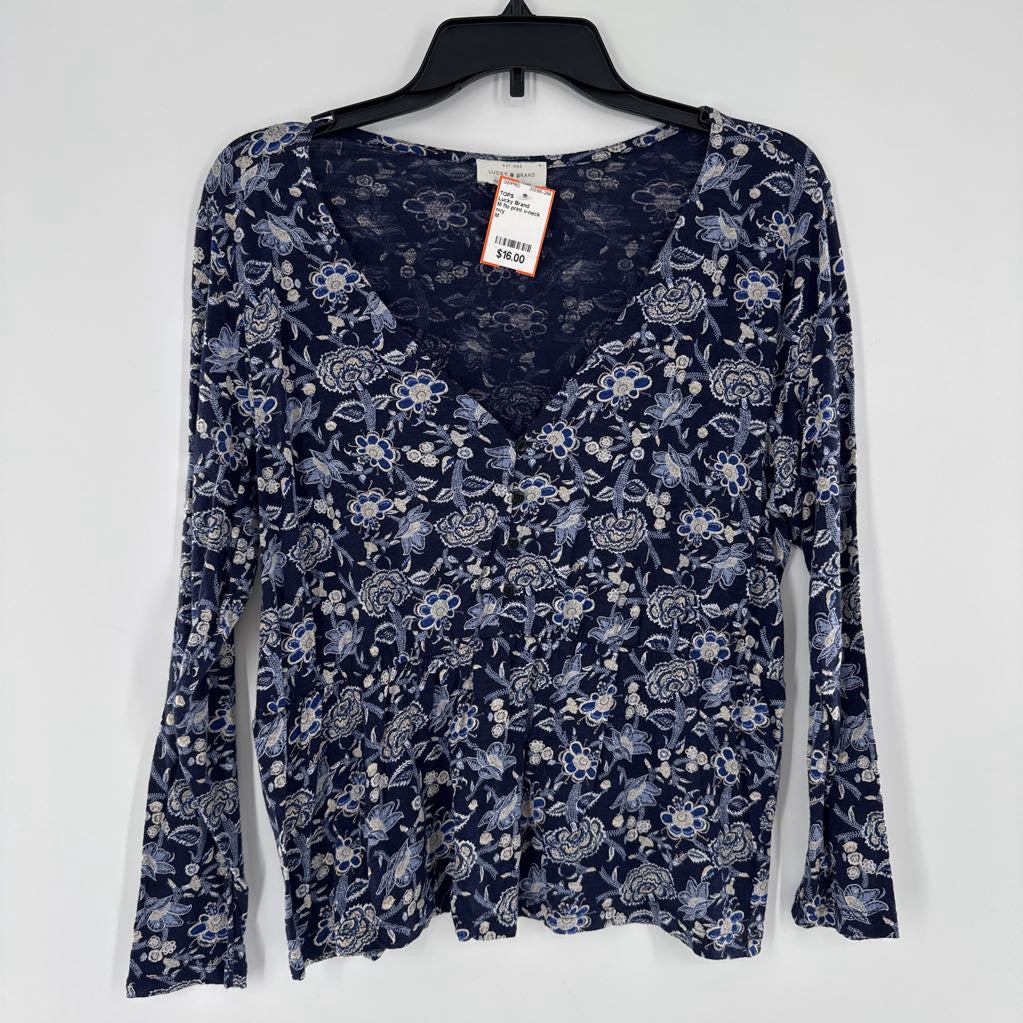 M flo print v-neck l/s peplum top