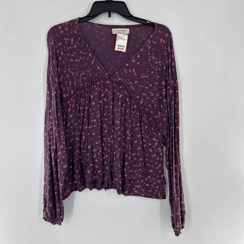 S flo print v-neck l/s top