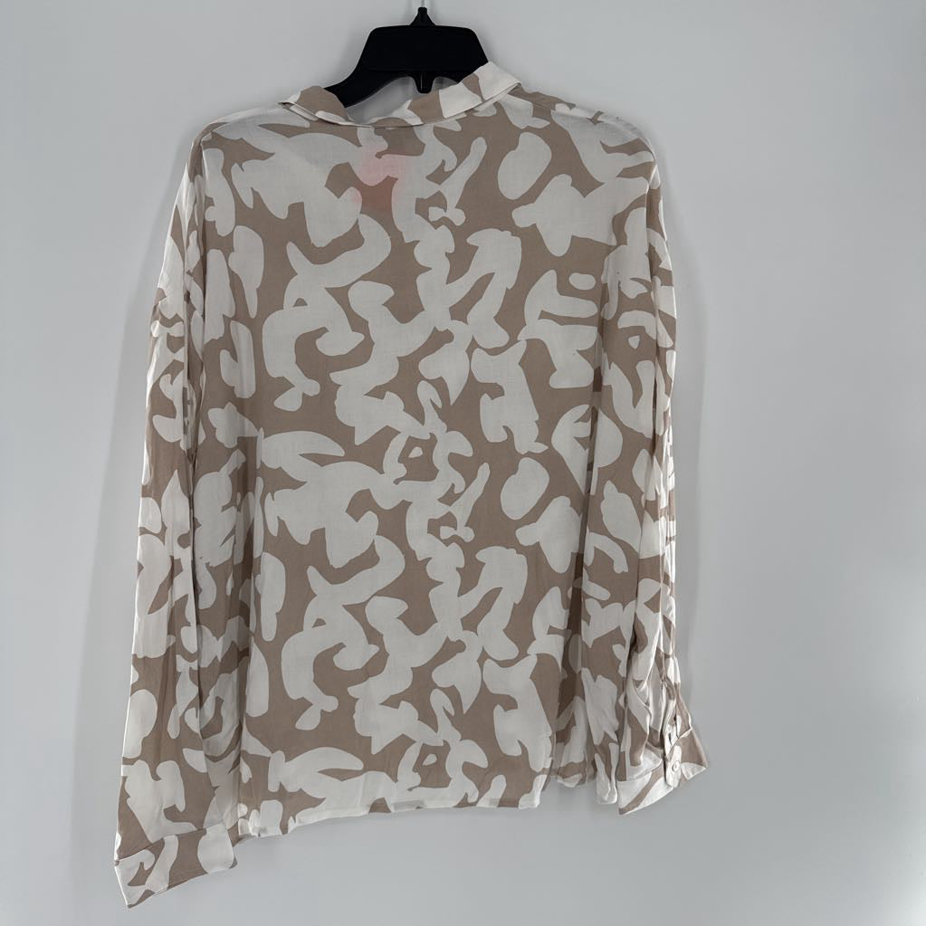 M flo print button down l/s top