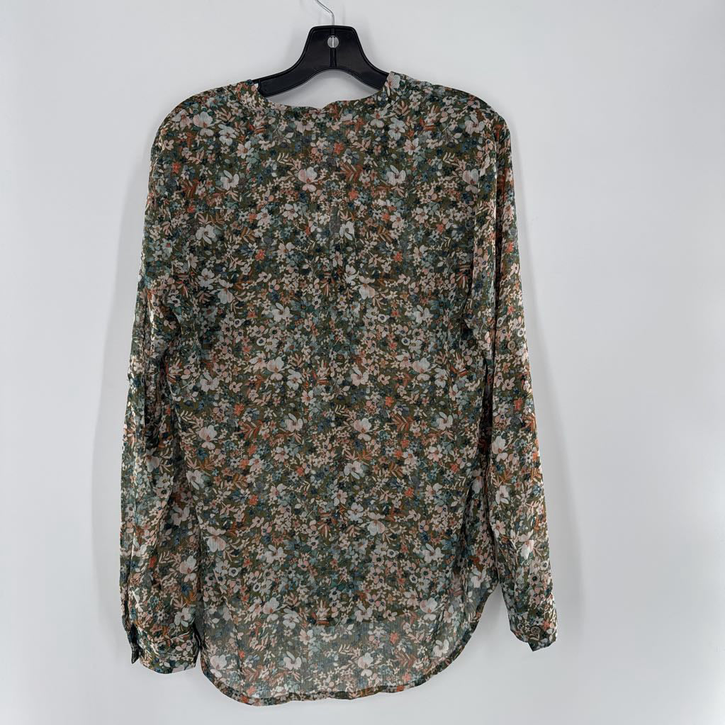 M flo print button down l/s top