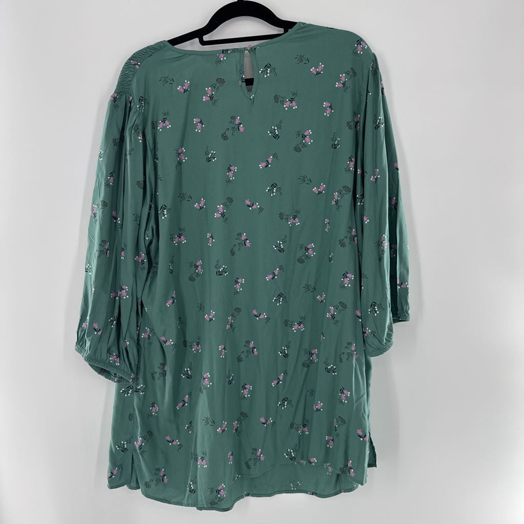 2X flo print smocked 3/4 slv top