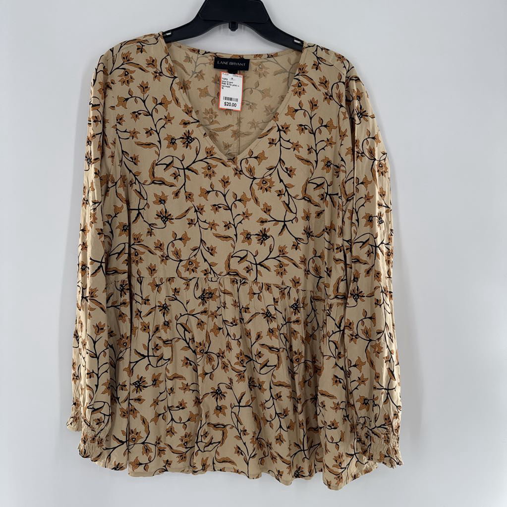 R55 16 flo print v-neck peplum l/s top