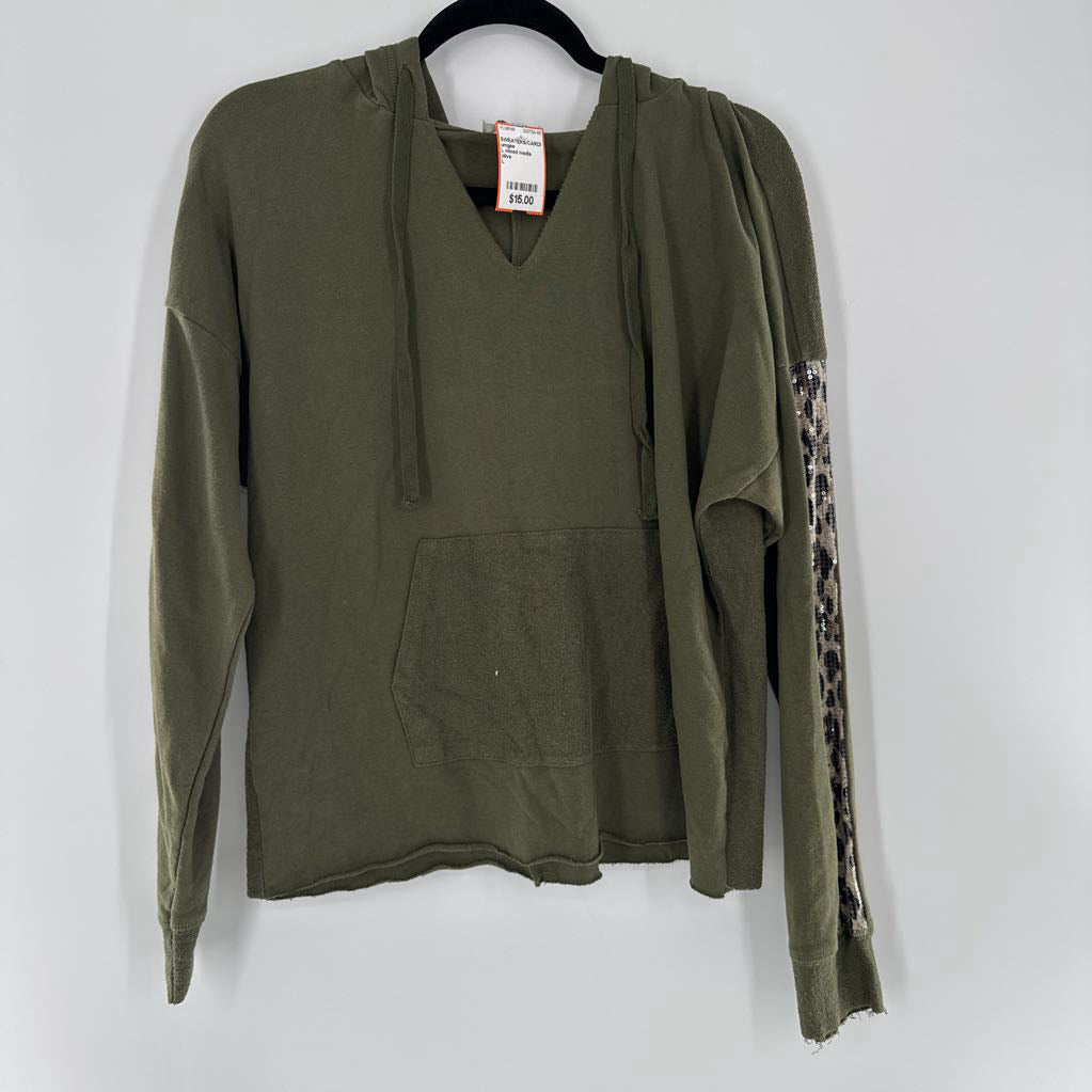 L mixed media pullover w/ hood