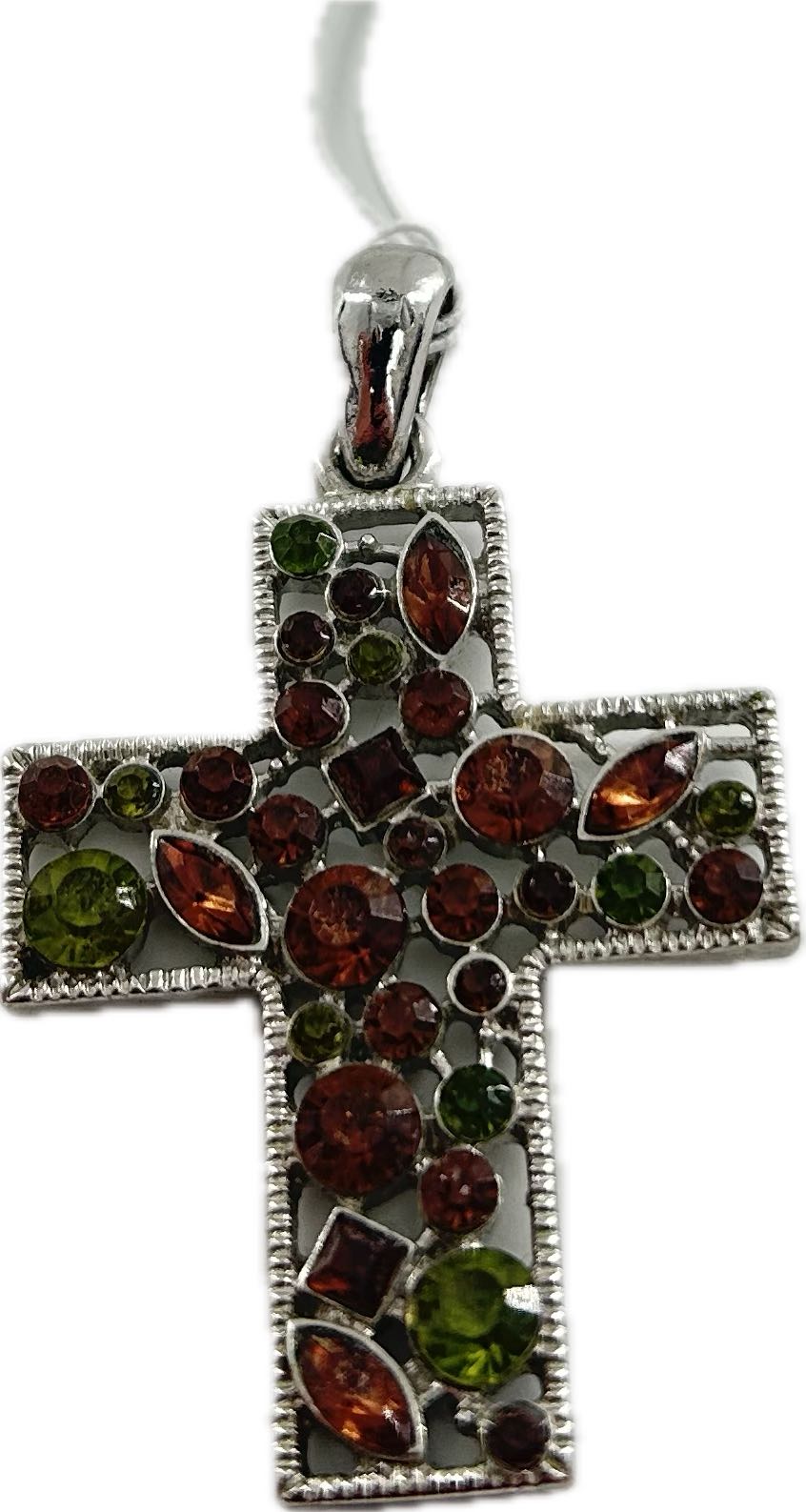 brown & green stone cross pendant