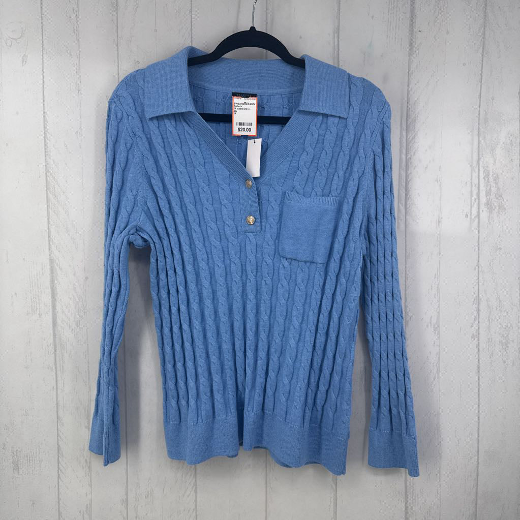 1X cable-knit v-neck sweater