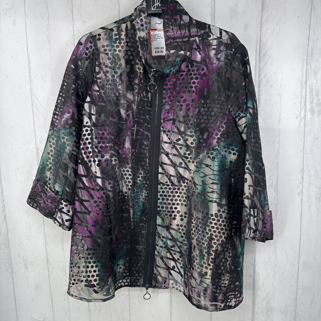 10 semi-sheer full zip 3/4 slv jacket