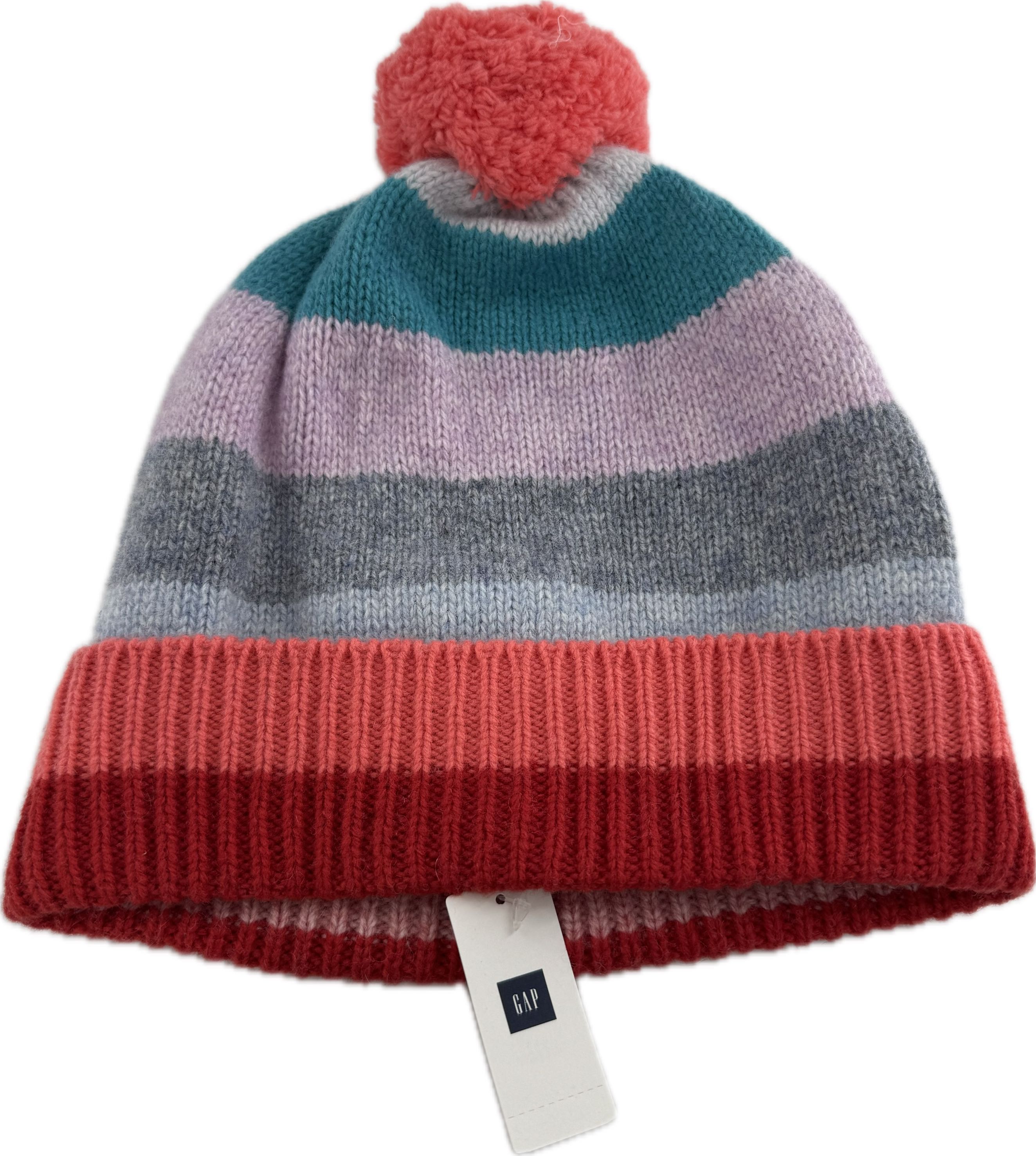 R25 O/S striped pom beanie