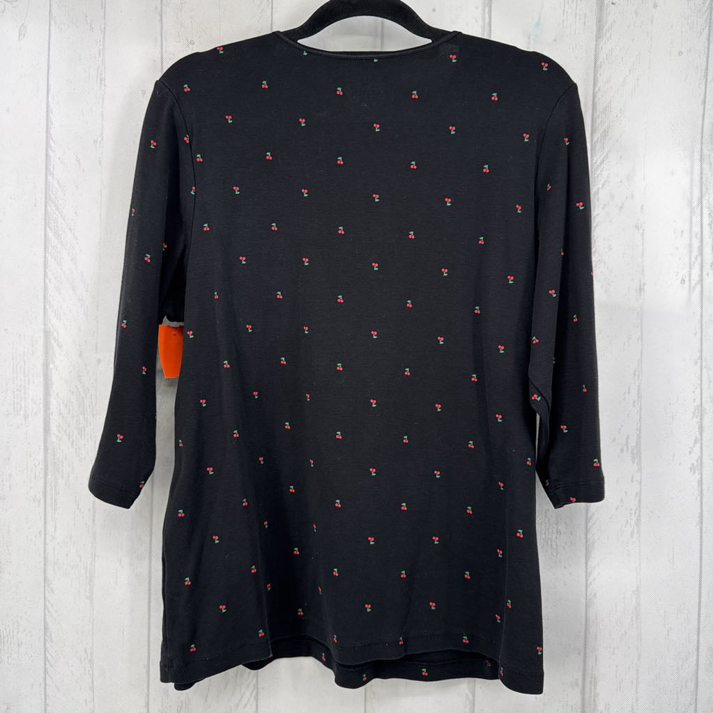 2X Cherry Print 3/4 Sleeve Scoop Neck Top