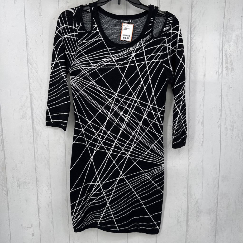 M Cold Shoulder 3/4 Length Sleeve Sweater Dress