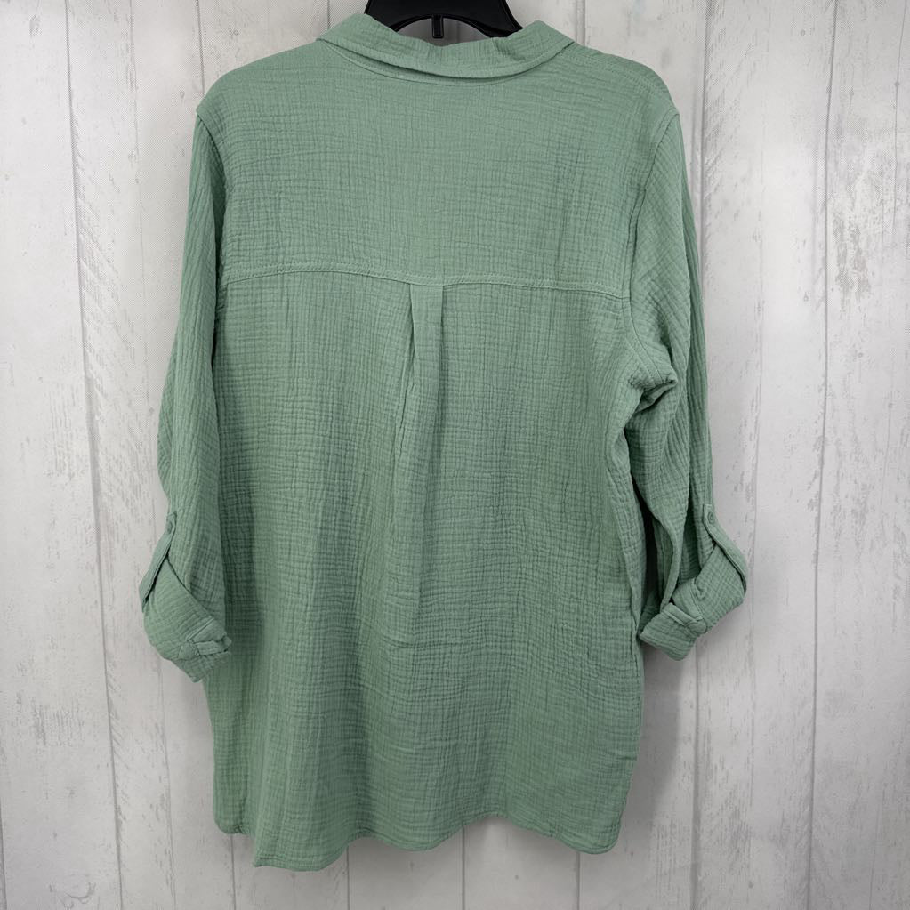 LG Gauze Button Down Top w/ Rolled Sleeves