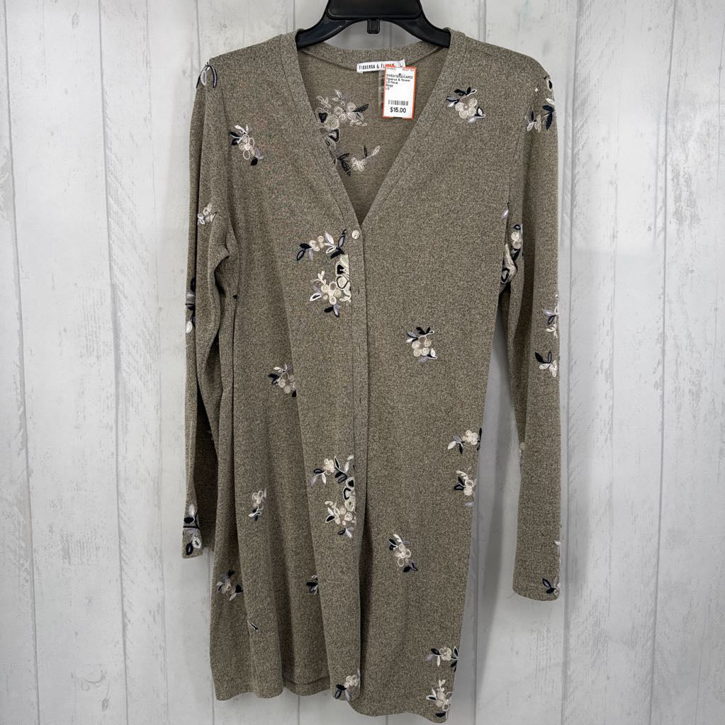 LG Floral Embroidered Open Cardigan
