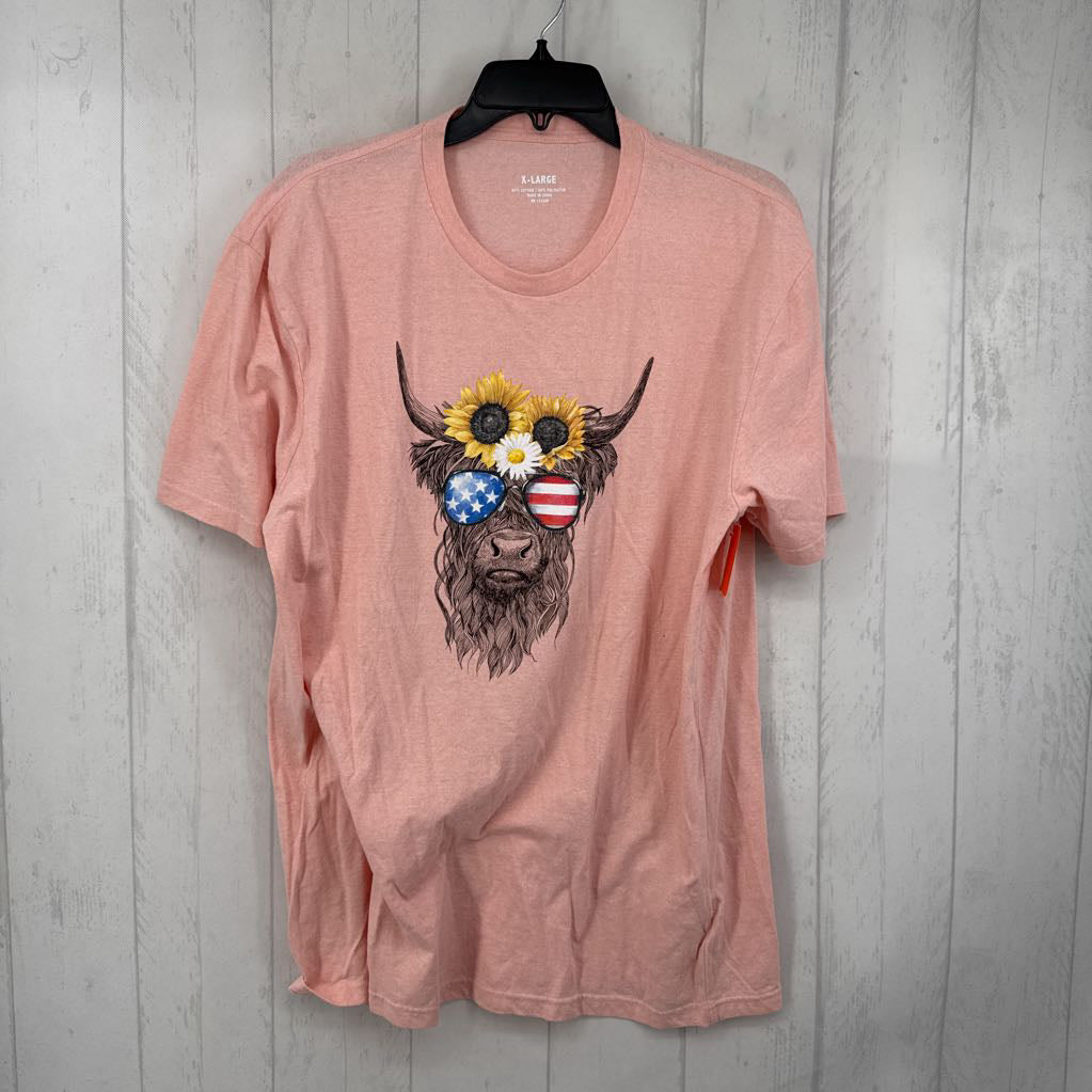 XL graphic s/s tee-cow w/ sunflowers & sunglasses