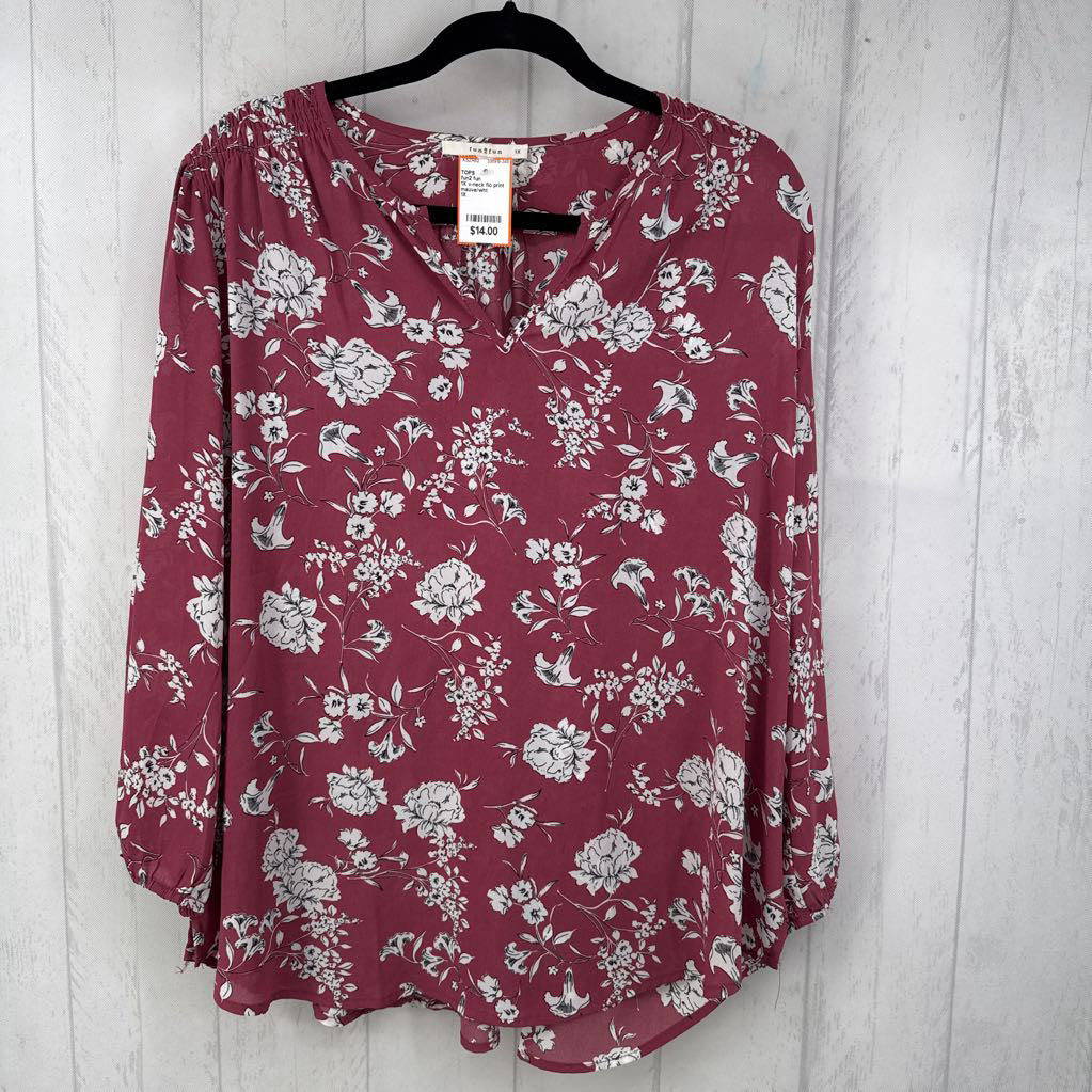 1X v-neck flo print 3/4 slv top
