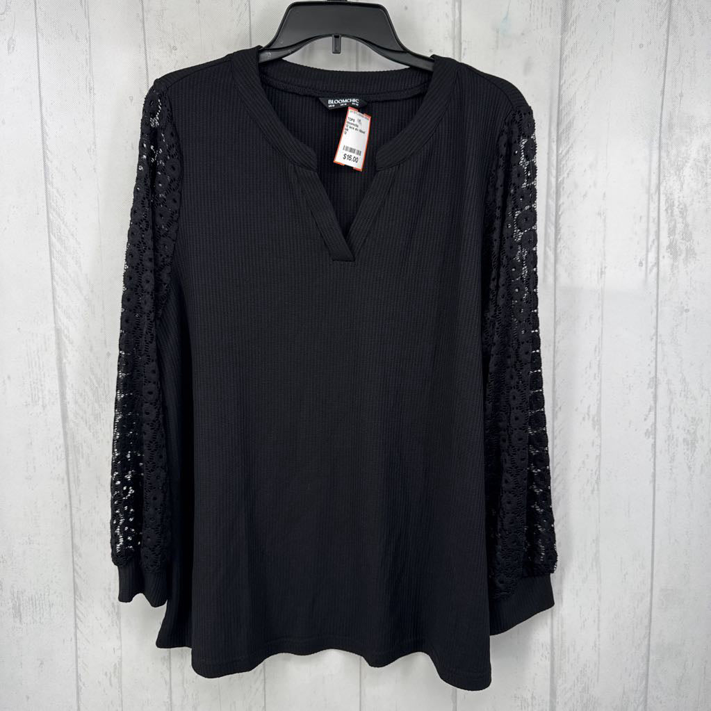 12 lace slv ribbed top