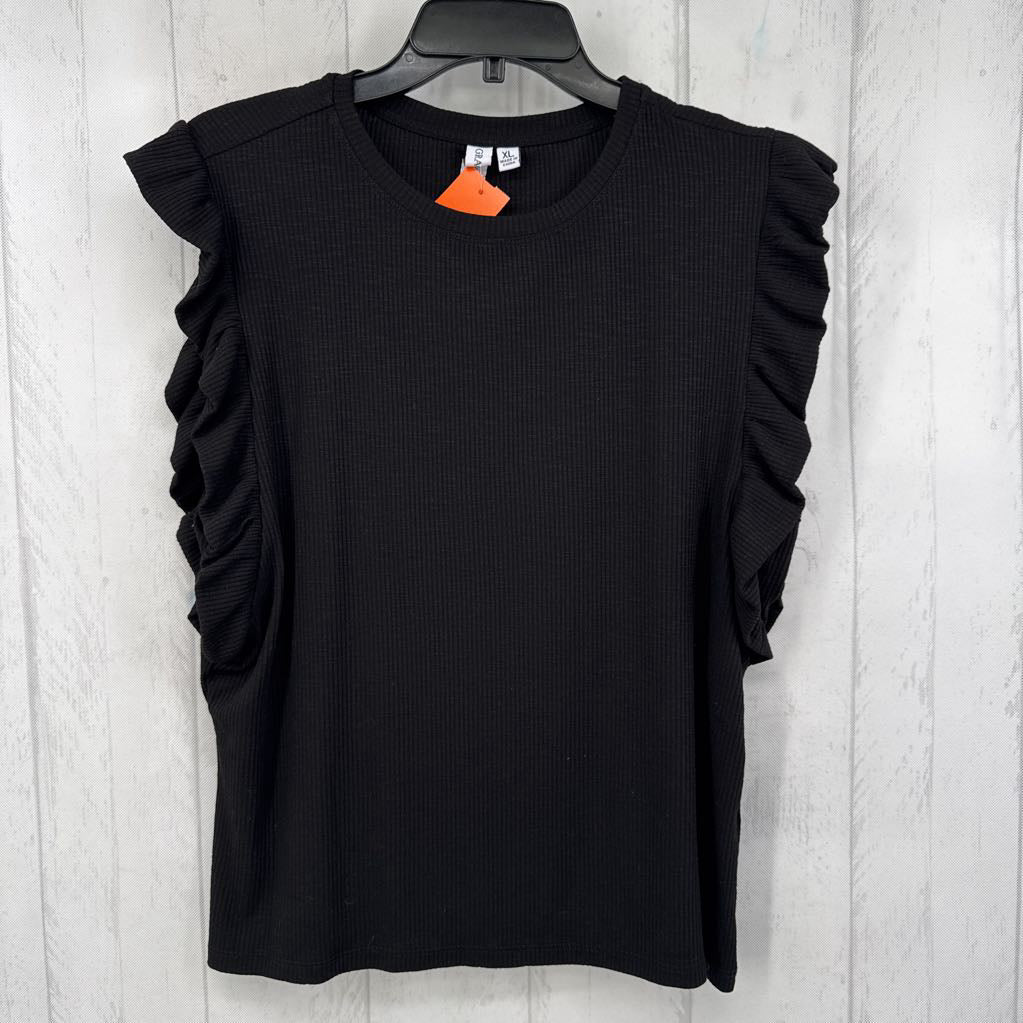 XL ruffle slv ribbed top