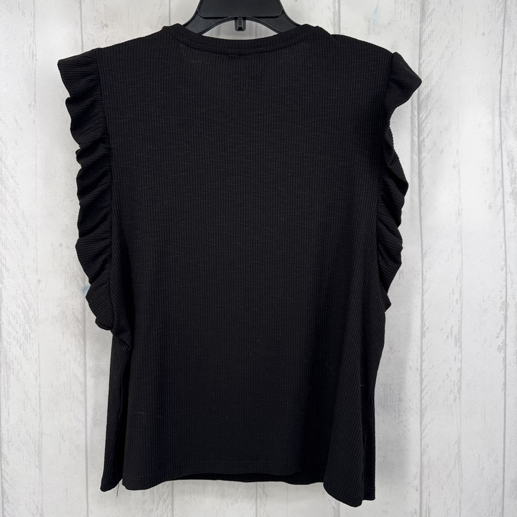 XL ruffle slv ribbed top