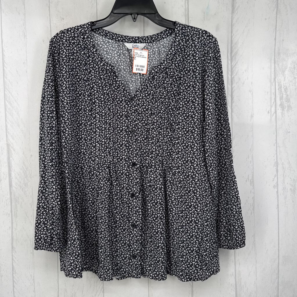 PL l/s print pleated button shirt