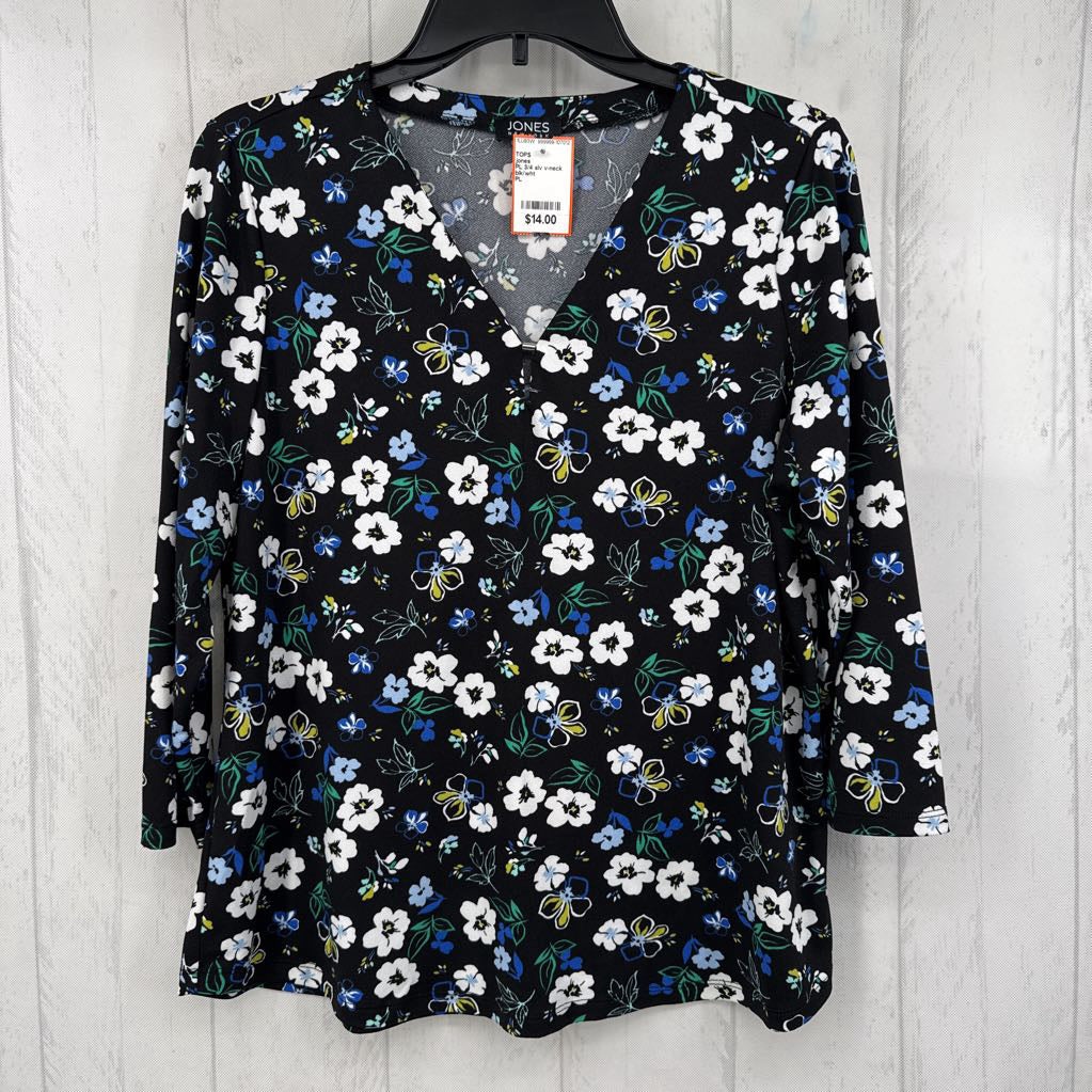 PL 3/4 slv v-neck floral top