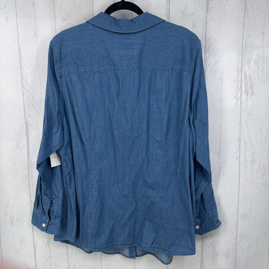 22 denim button down l/s top