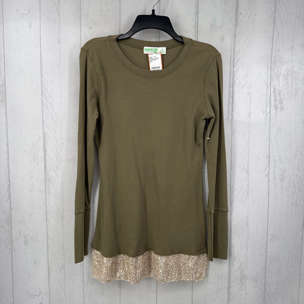 L waffle knit layered hem l/s top