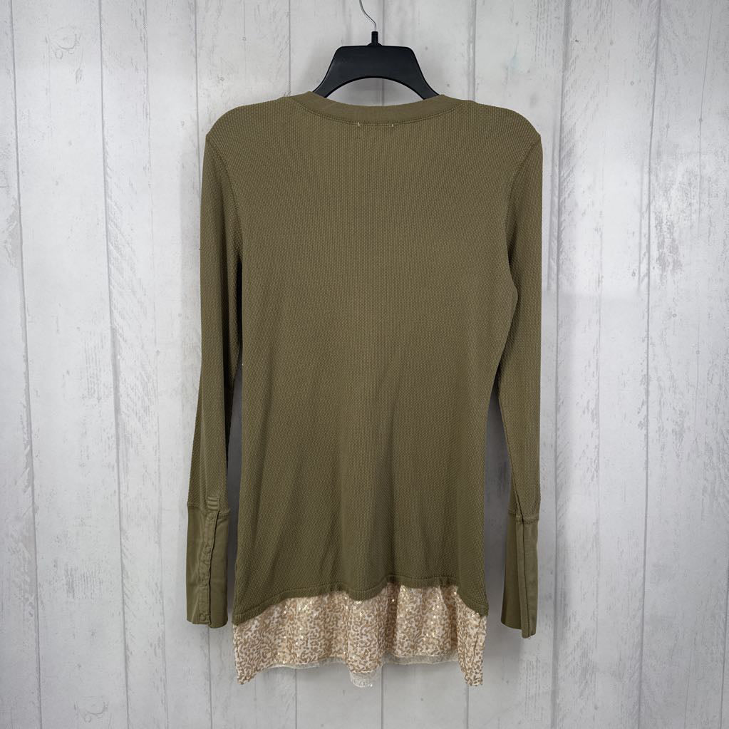 L waffle knit layered hem l/s top