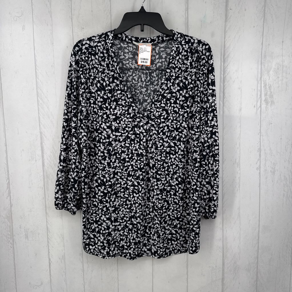 XL flo print v-neck l/s top