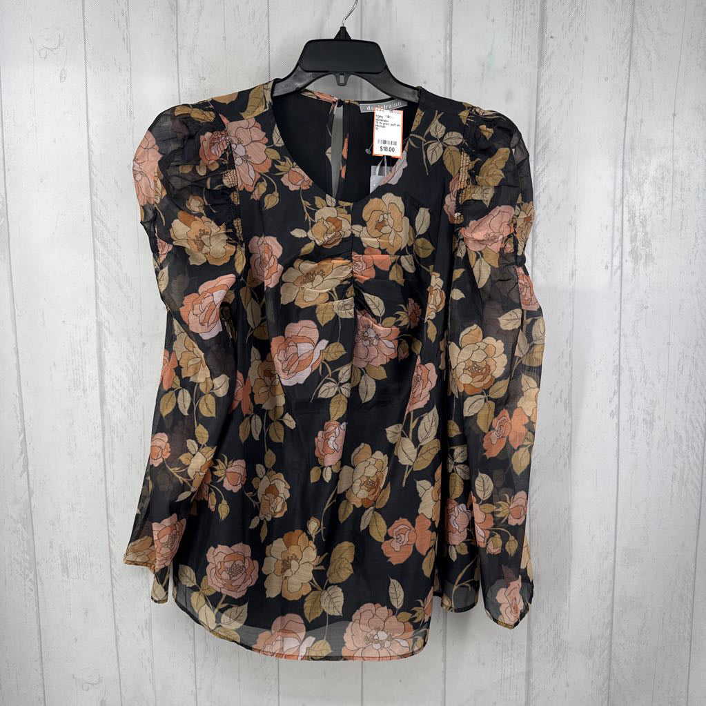 1X flo print puff slv top