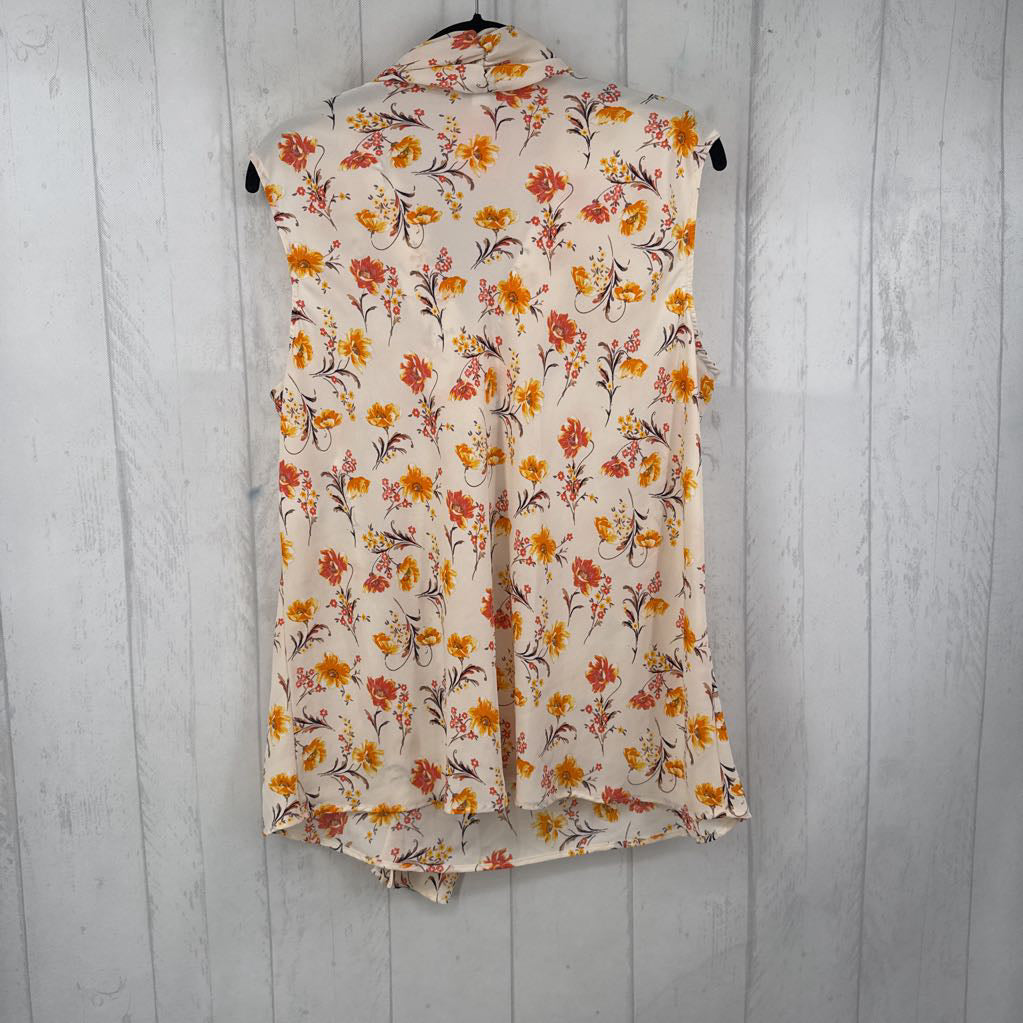 1X flo print tie front slvls top