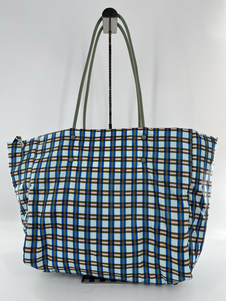 R198 puffy plaid tote