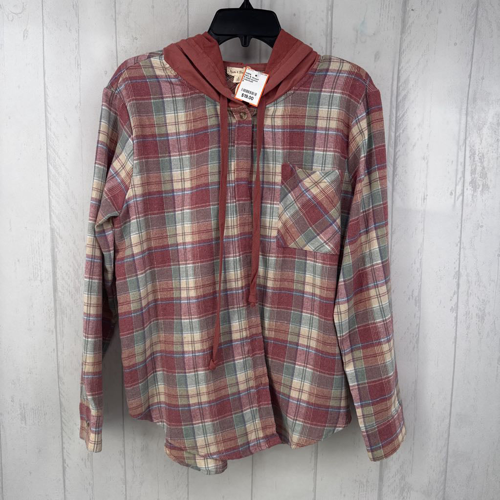 S plaid button down l/s w/ hood