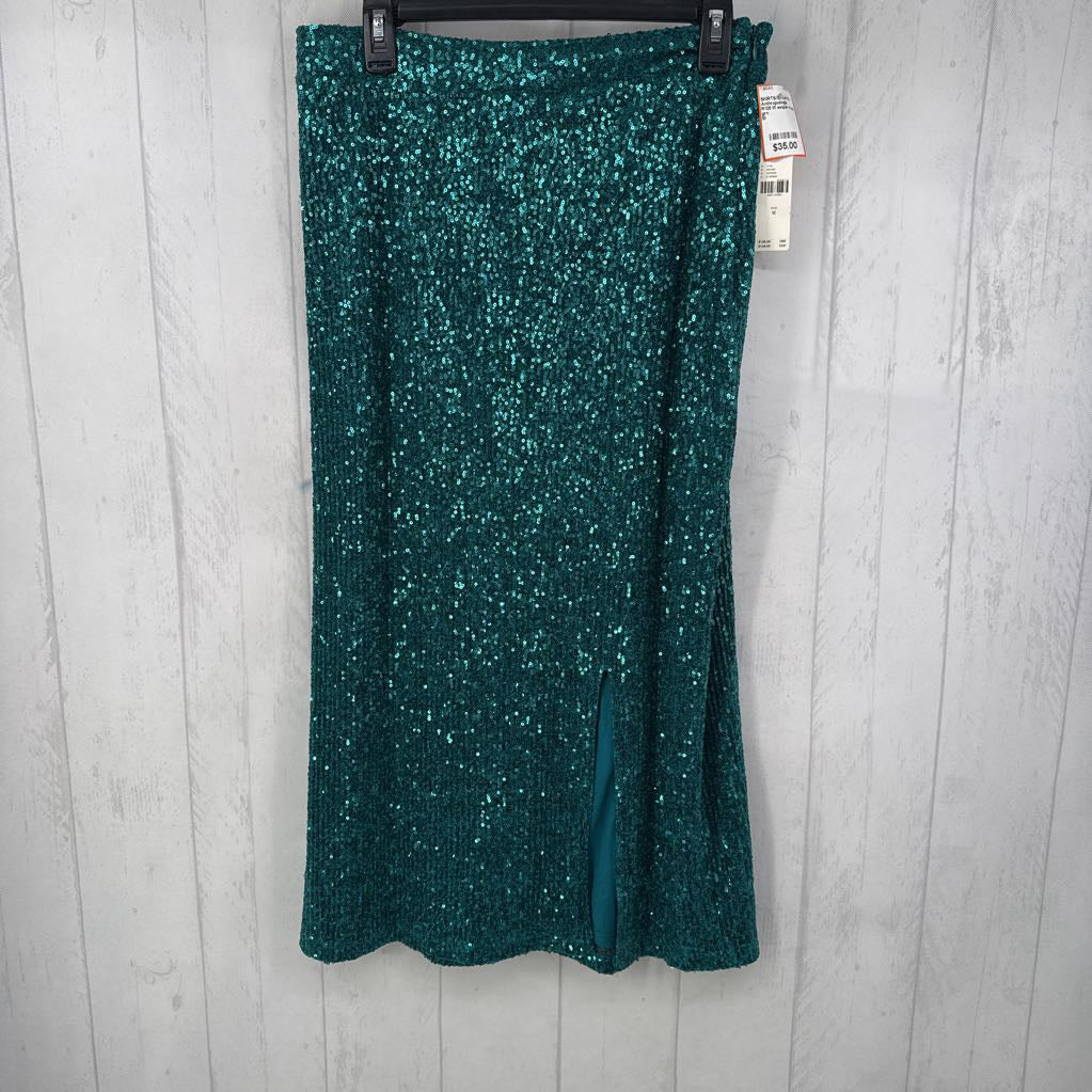 R128 M sequin front slit long skirt