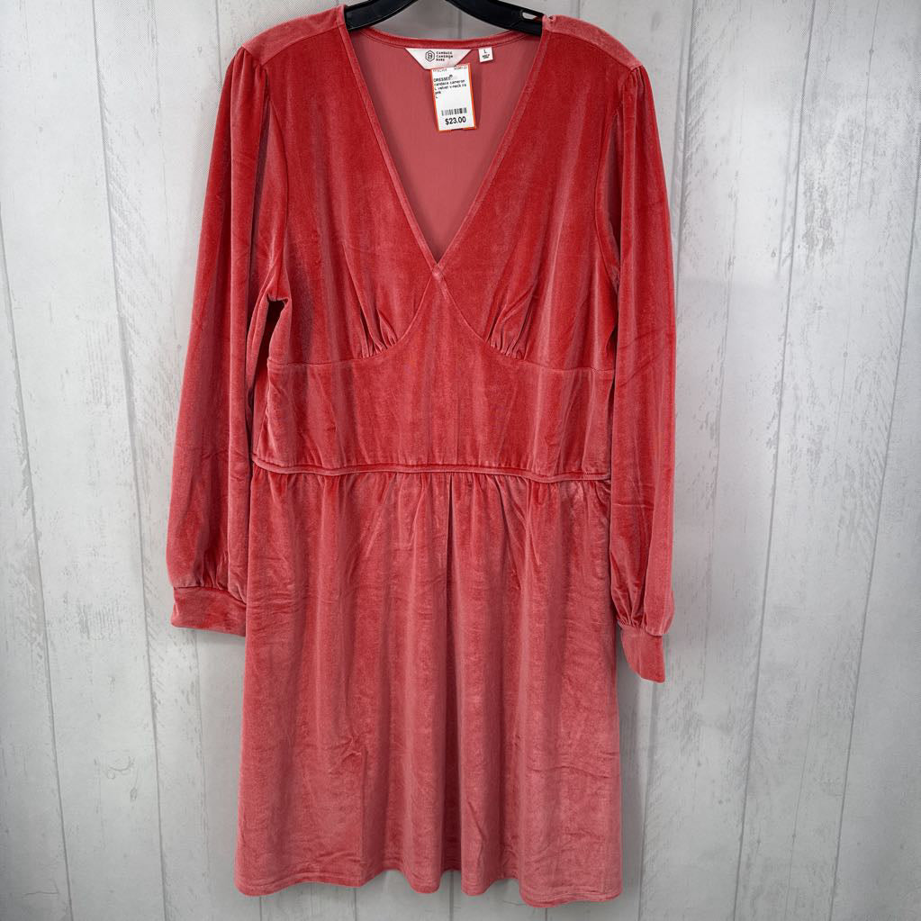 L velvet v-neck l/s dress