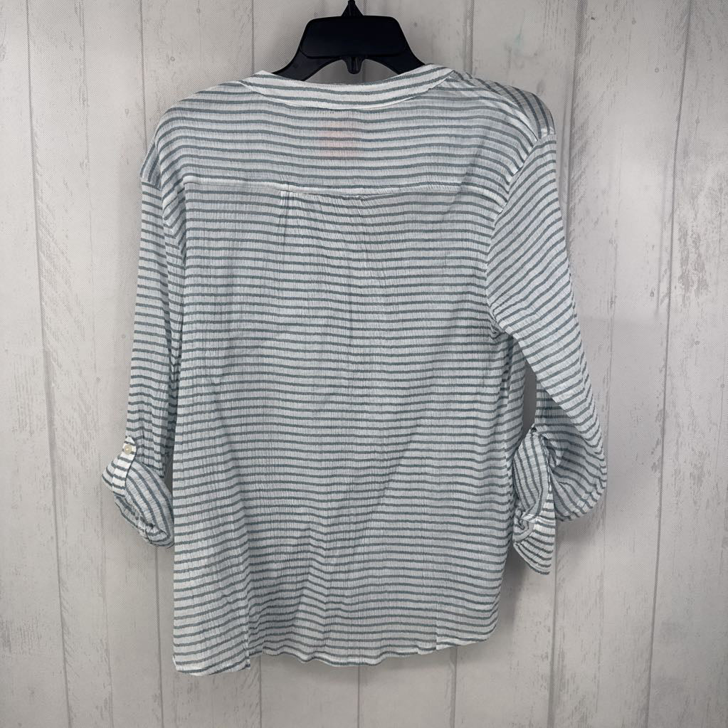 S striped quarter buton down tab slv top