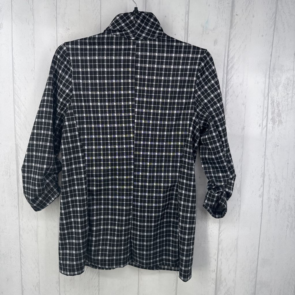 S checkered ruched slv blazer