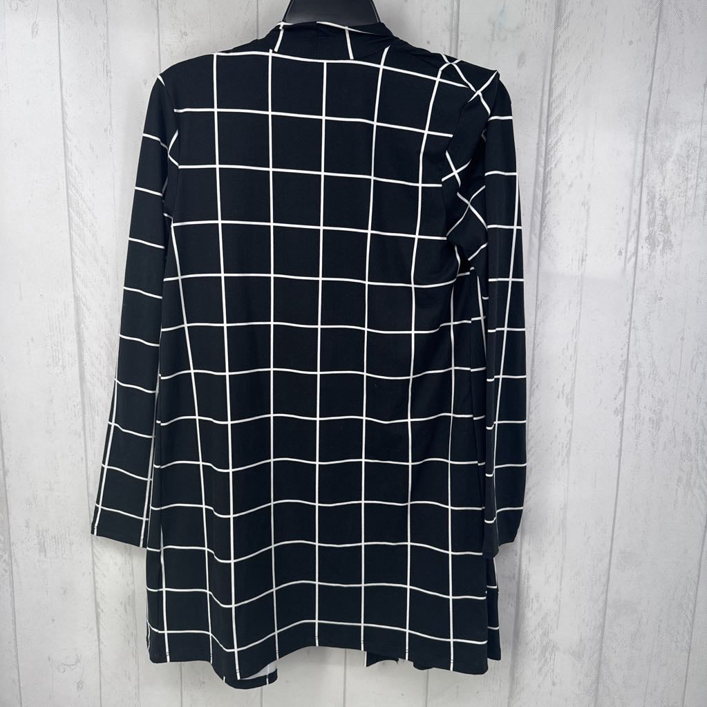 S checkered open front l/s cardi