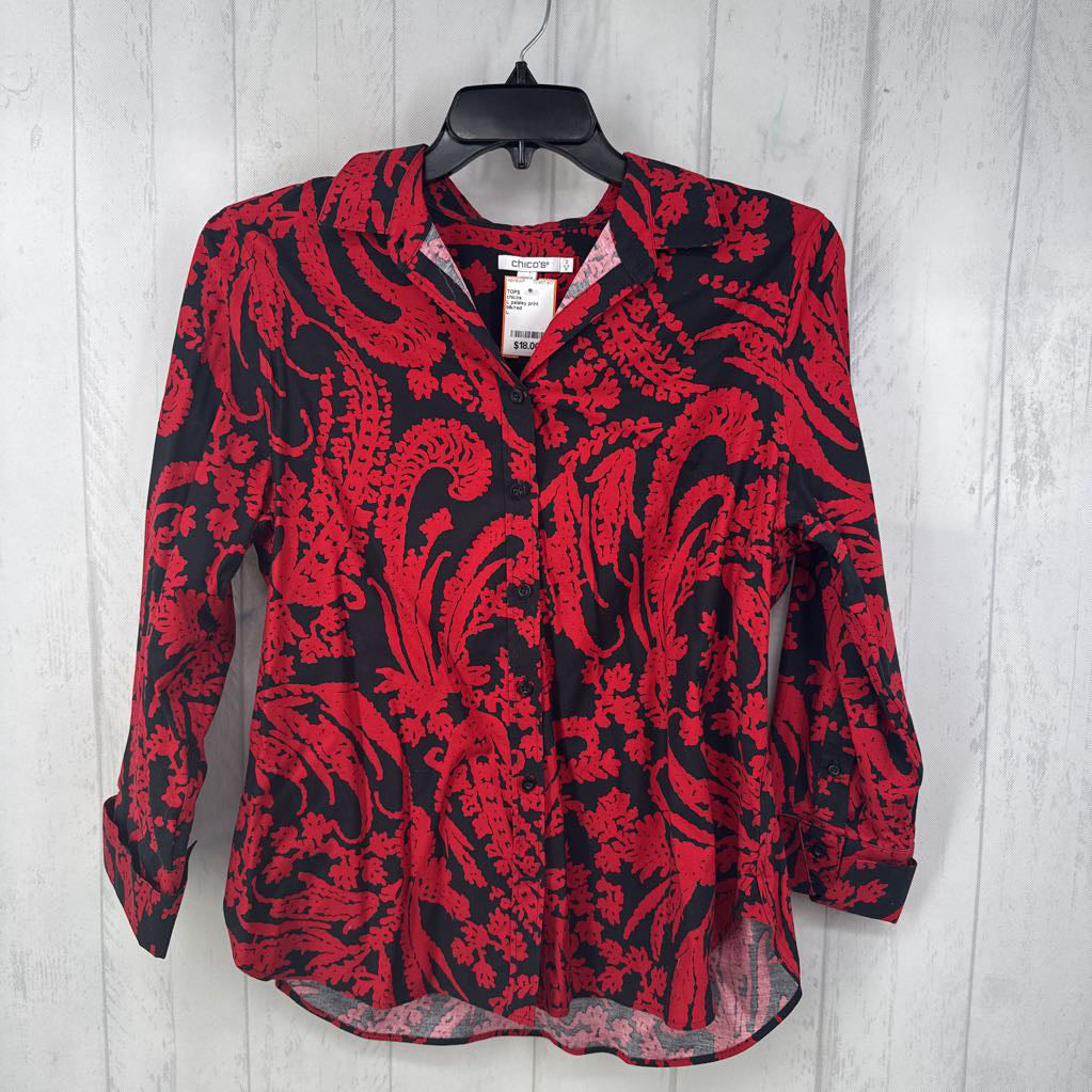 L paisley print button down 3/4 slv top
