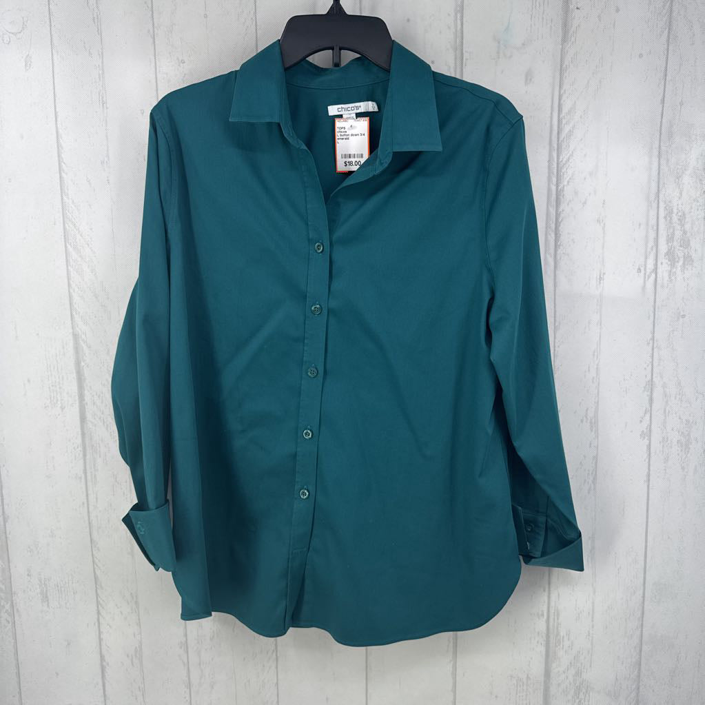 L button down 3/4 slv top