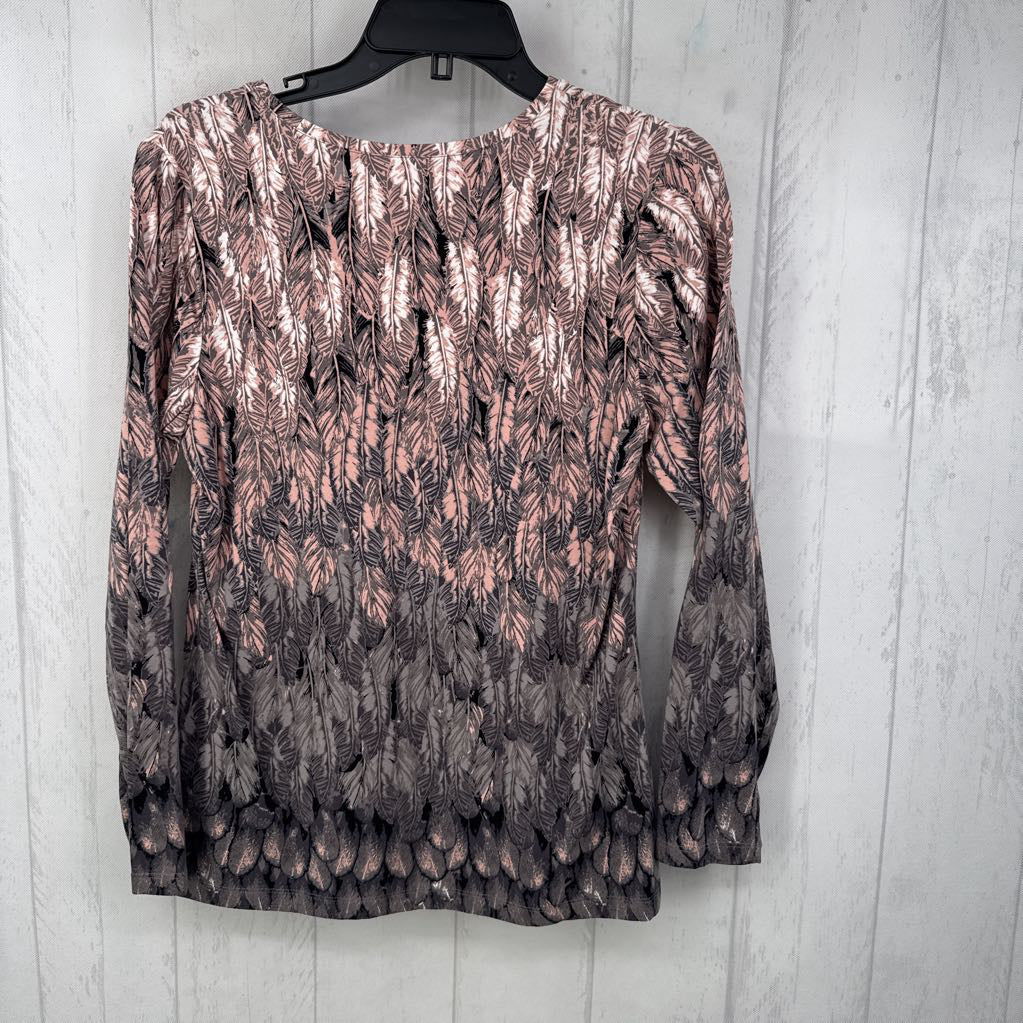 XS feather print v-neck l/s tee