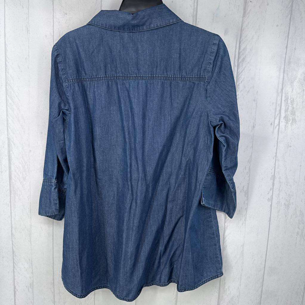 XS chambray button down 3/4 slv top